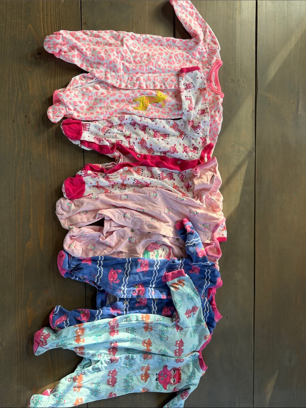 Kids Pink and Multicolor Footed Pajama Set - Soft Long Sleeve Sleepsuits